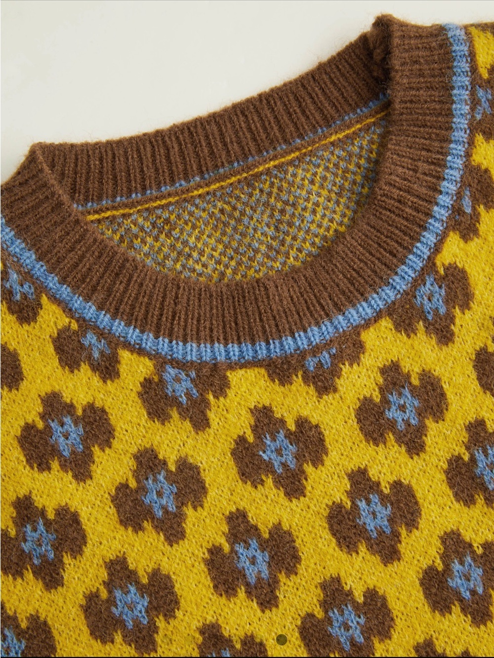 Cider Yellow Floral Knit Sweater Vest with Brown Trim - Picture 6 of 7
